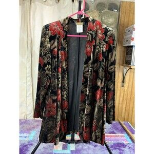 Willow Ridge Women's Small Red And Black Floral Poly Spandex Blend Blazer Jacket